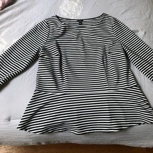 Ann Taylor Peplum Top XL Black and White stripes.